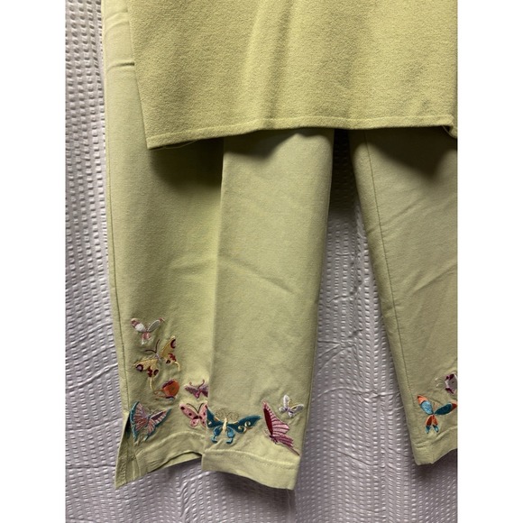 Lavie Boheme Lounge Travel 2p set Women's Medium Green Butterfly Embroidered Y2K - Picture 3 of 11